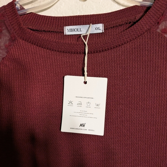 Miholl Sheer Sleeve Burgundy Blouse XXL Nwt - Picture 6 of 7